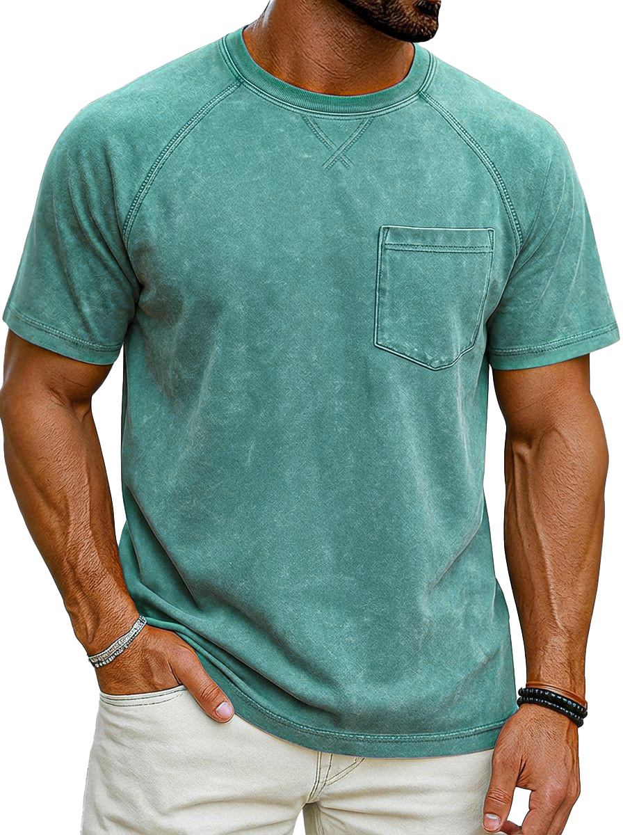 Vintage distressed raglan sleeve short-sleeved crew neck T-shirt