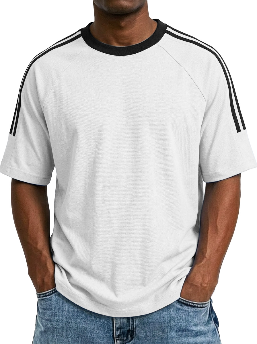 Men's American Contrast Three-stripes Pure Cotton Comfortable And Breathable Short-sleeved T-shirt