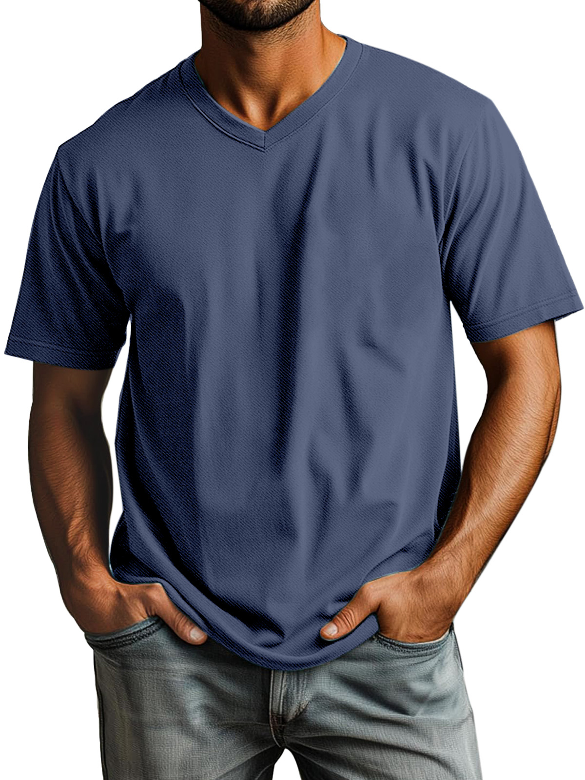 Men's Casual Simple Solid Color Daily V-neck Short-sleeved T-shirt