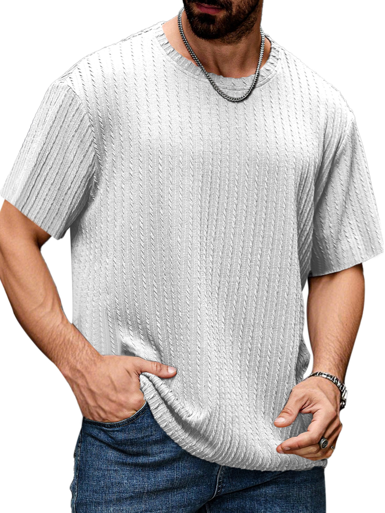 Men's Simple Daily Texture Short Sleeve Round Neck T-shirt