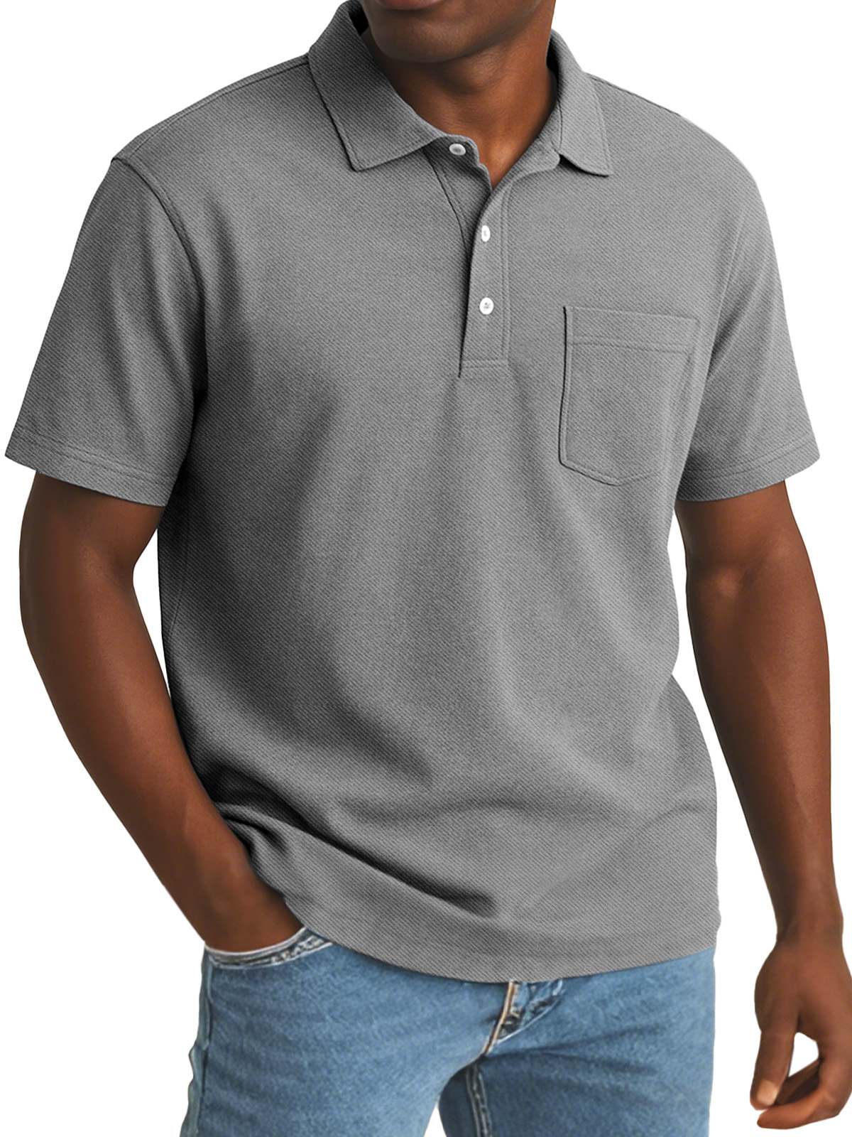 Men's Simple Daily Solid Color Comfortable Button Lapel Short Sleeve Polo Shirt