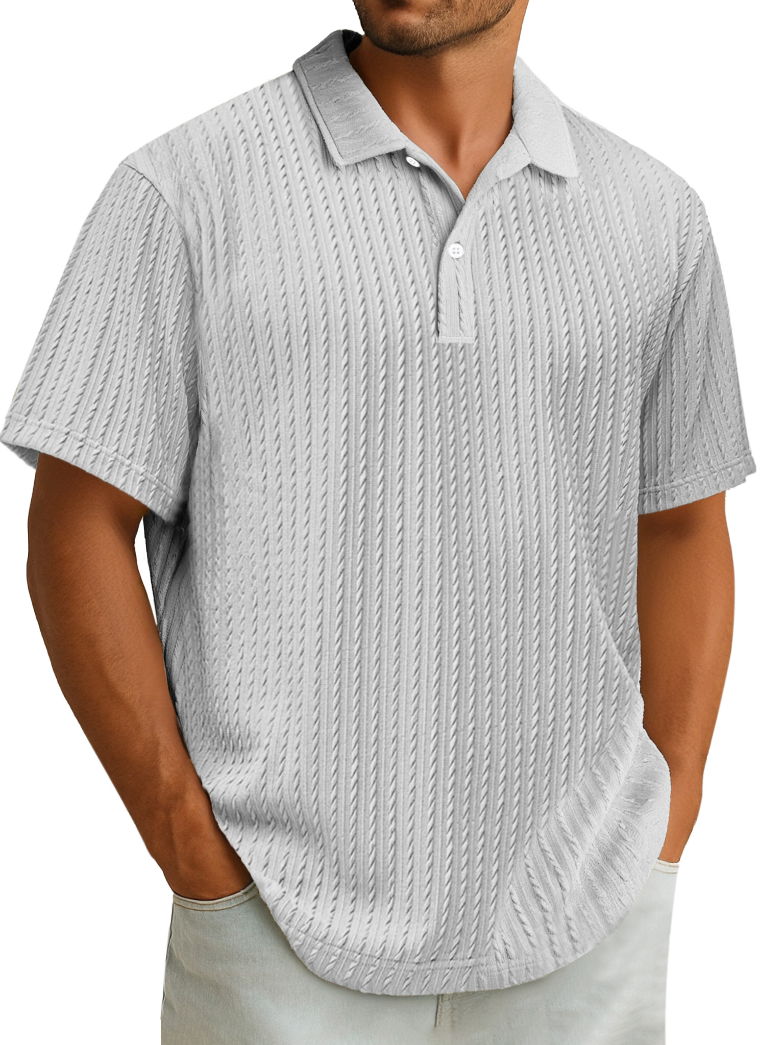 Men's Casual Simple Design Solid Color Texture Short-sleeved Polo Shirt