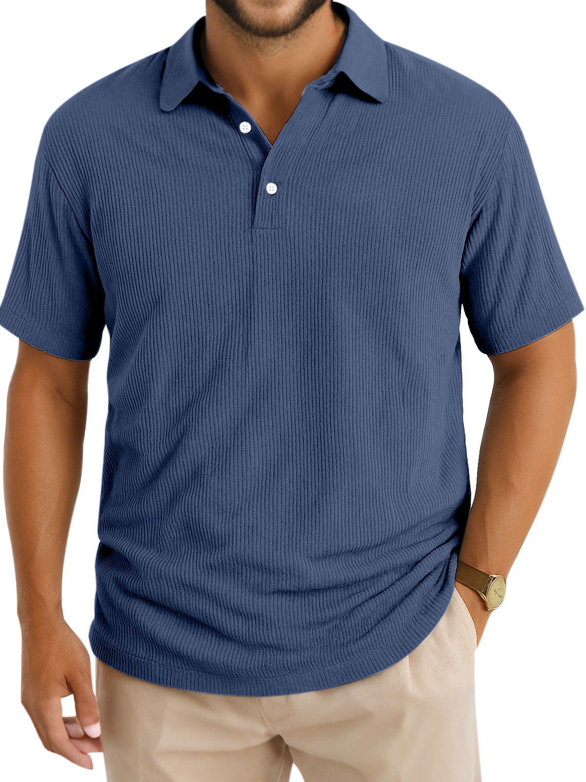Men's Daily Simple Vertical Pit Lapel Button Short Sleeve Polo Shirt