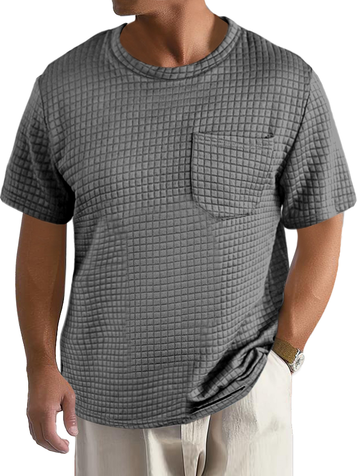 Men's Casual Daily Solid Color Small Square Short Sleeve Pocket T-shirt