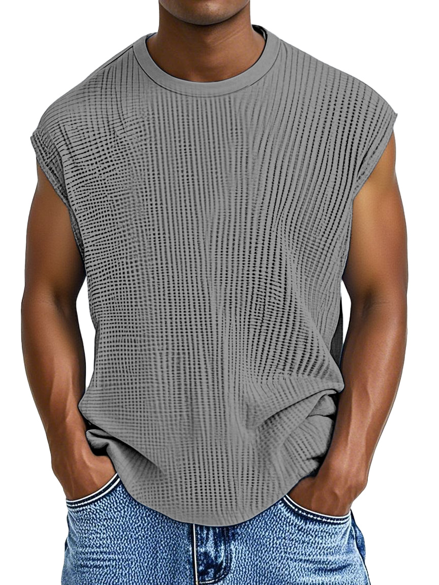 Men's Casual Solid Color Comfortable Loose Texture Sleeveless T-shirt