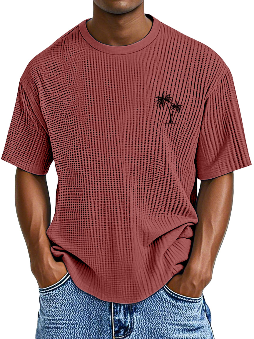 Men's Casual Simple Coconut Print Waffle Short Sleeve Round Neck T-shirt