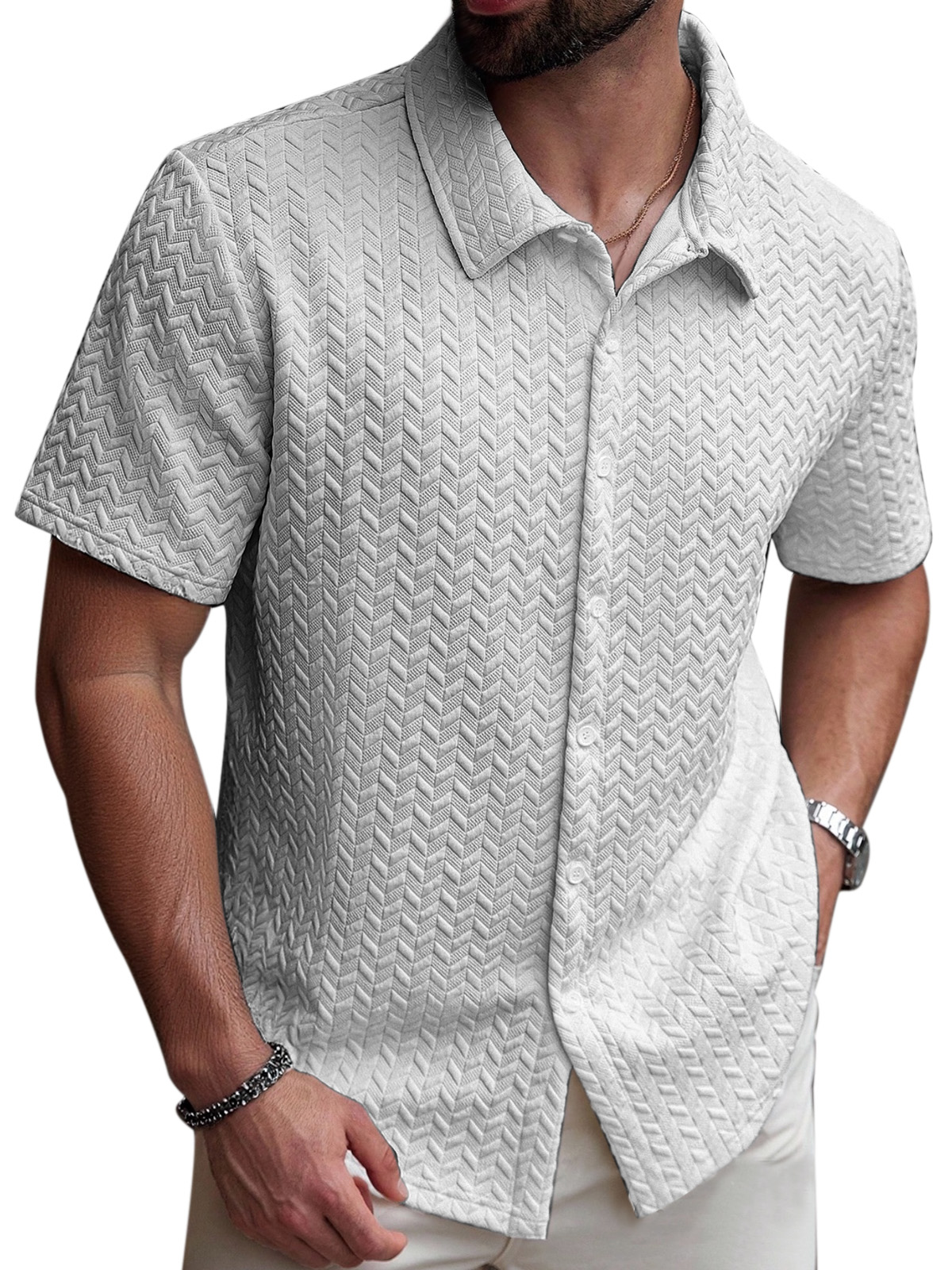 Men's Simple Solid Color Simple Texture Short-sleeved Shirt