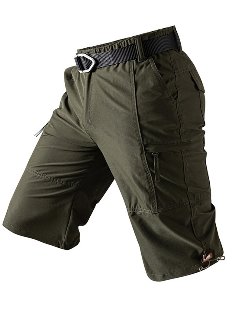 Men's 100% Cotton Multi-Pocket Zipper Casual Cargo Shorts