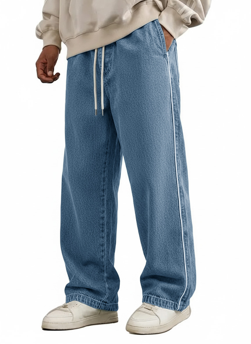 Men's Wear Retro Fashion Vintage Loose Pockets Elastic Waist Tether Pants