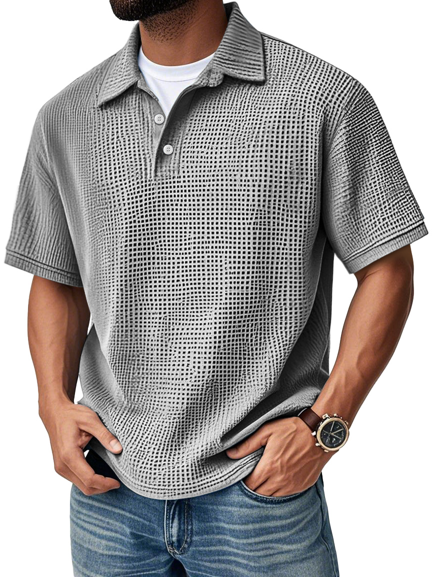 Men's Fashion Daily Waffle Lapel Casual Short Sleeve POLO Shirt