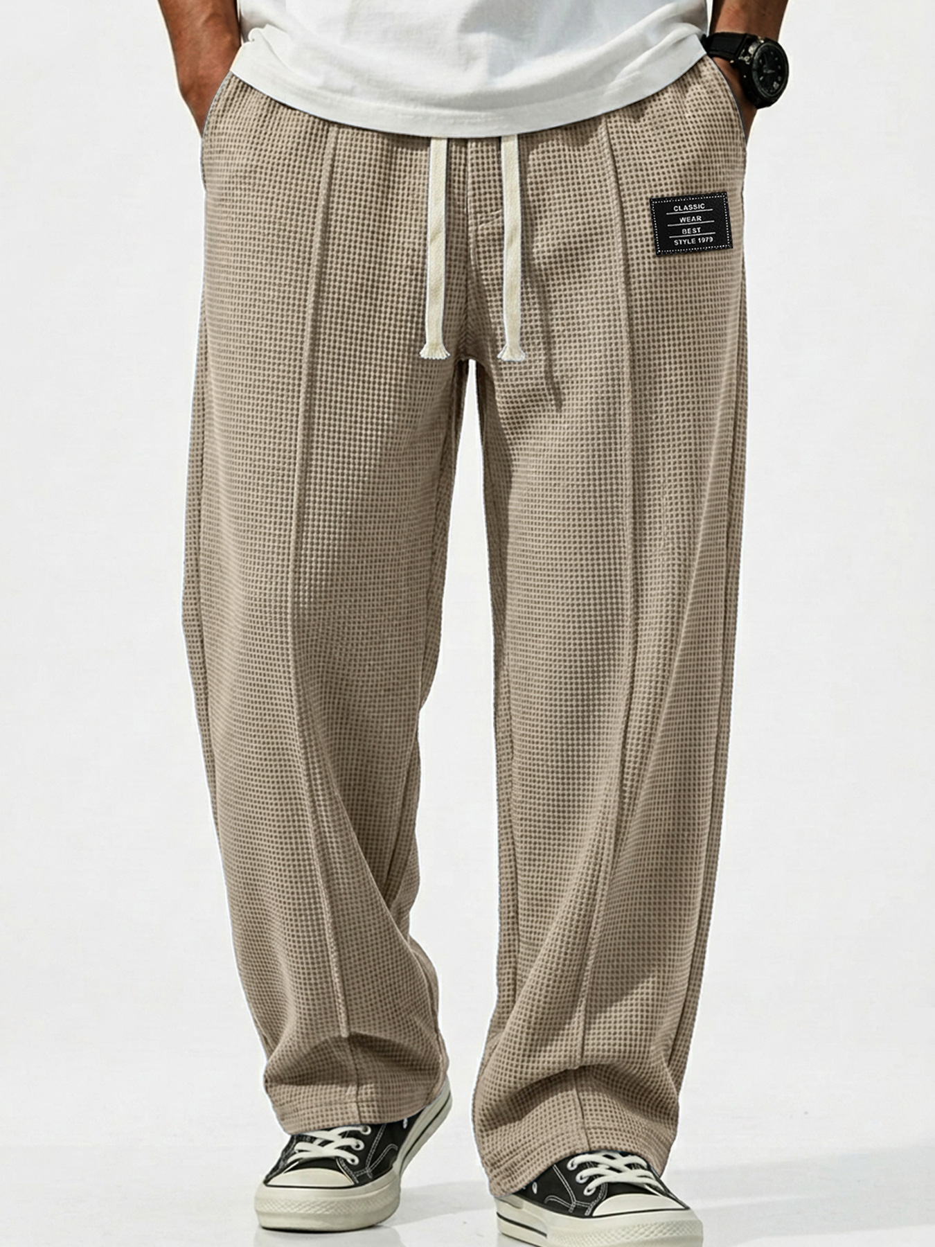 Men's Waffle Breathable Embroidered Logo Casual Trousers