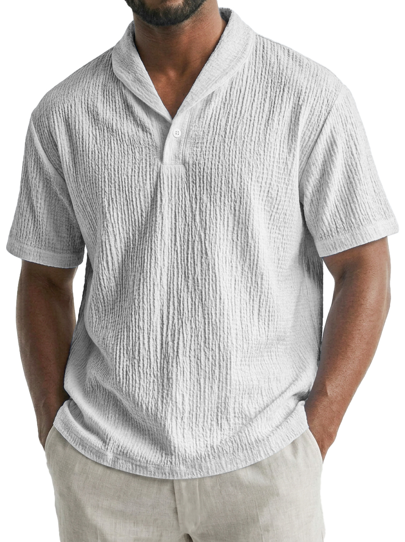 Men's Old-fashioned Style Small Collar Wrinkled Casual Short-sleeved Polo Shirt
