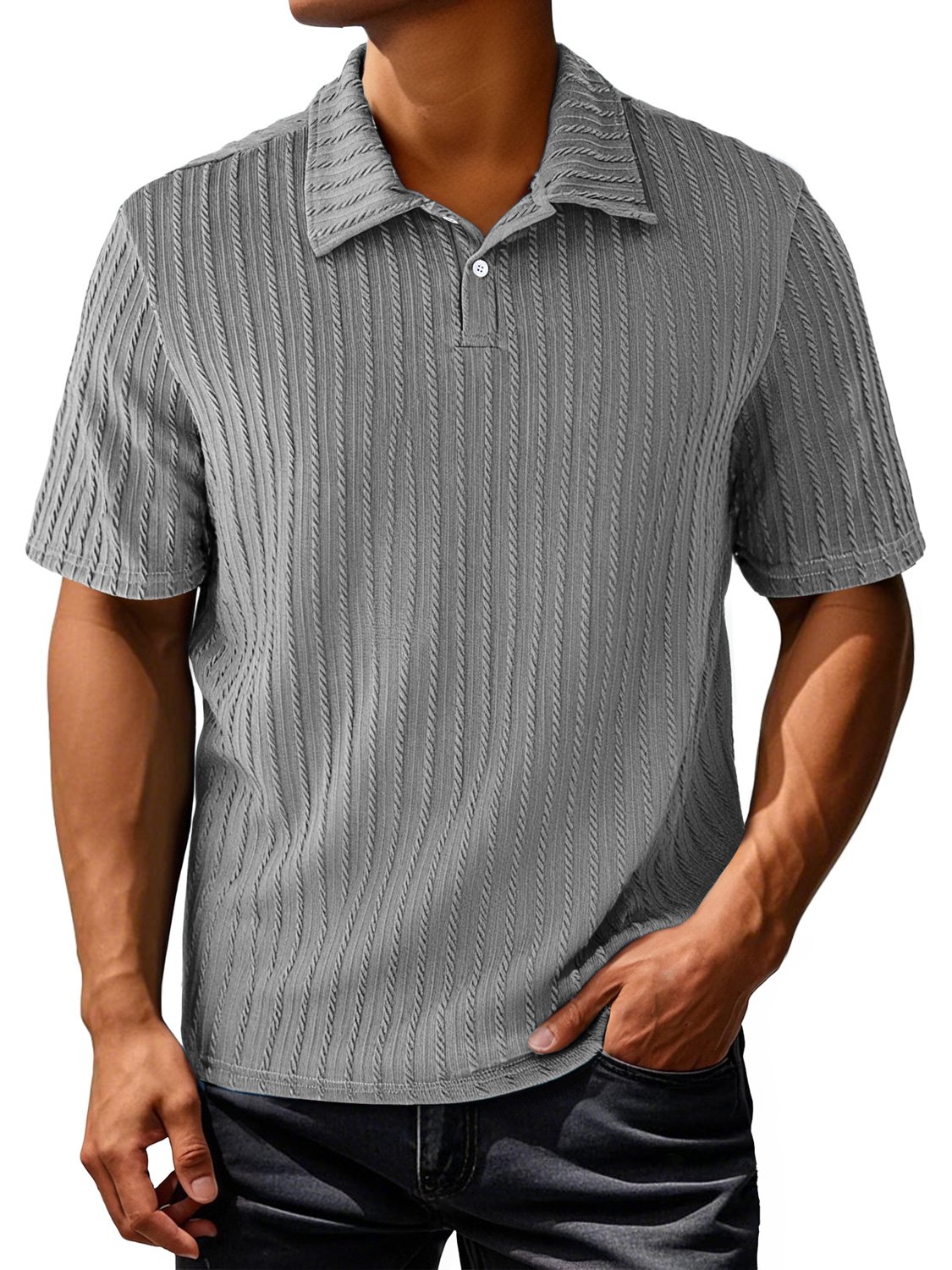 Men's Daily Lapel Jacquard Texture Casual And Comfortable Short-sleeved Polo Shirt