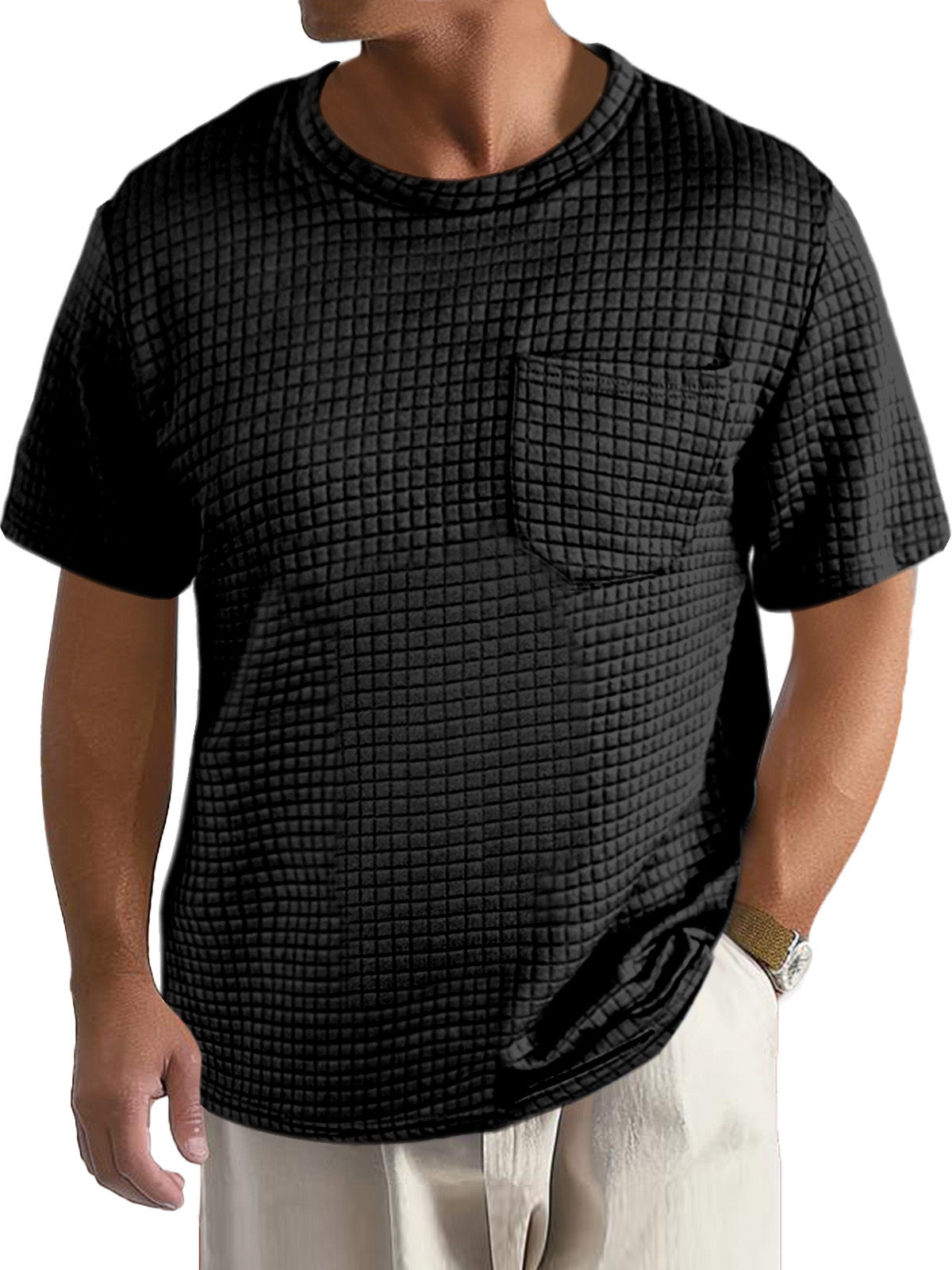Men's Casual Daily Solid Color Small Square Short Sleeve Pocket T-shirt