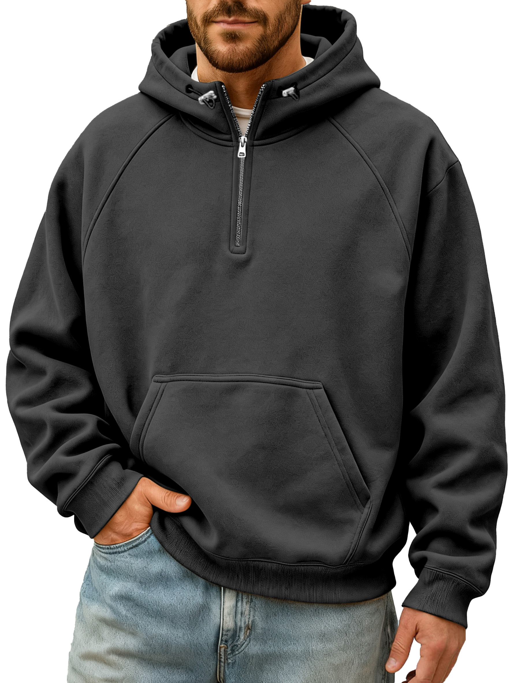 Men's Simple And Comfortable Solid Color Stand Collar Zipper Hooded Sweatshirt