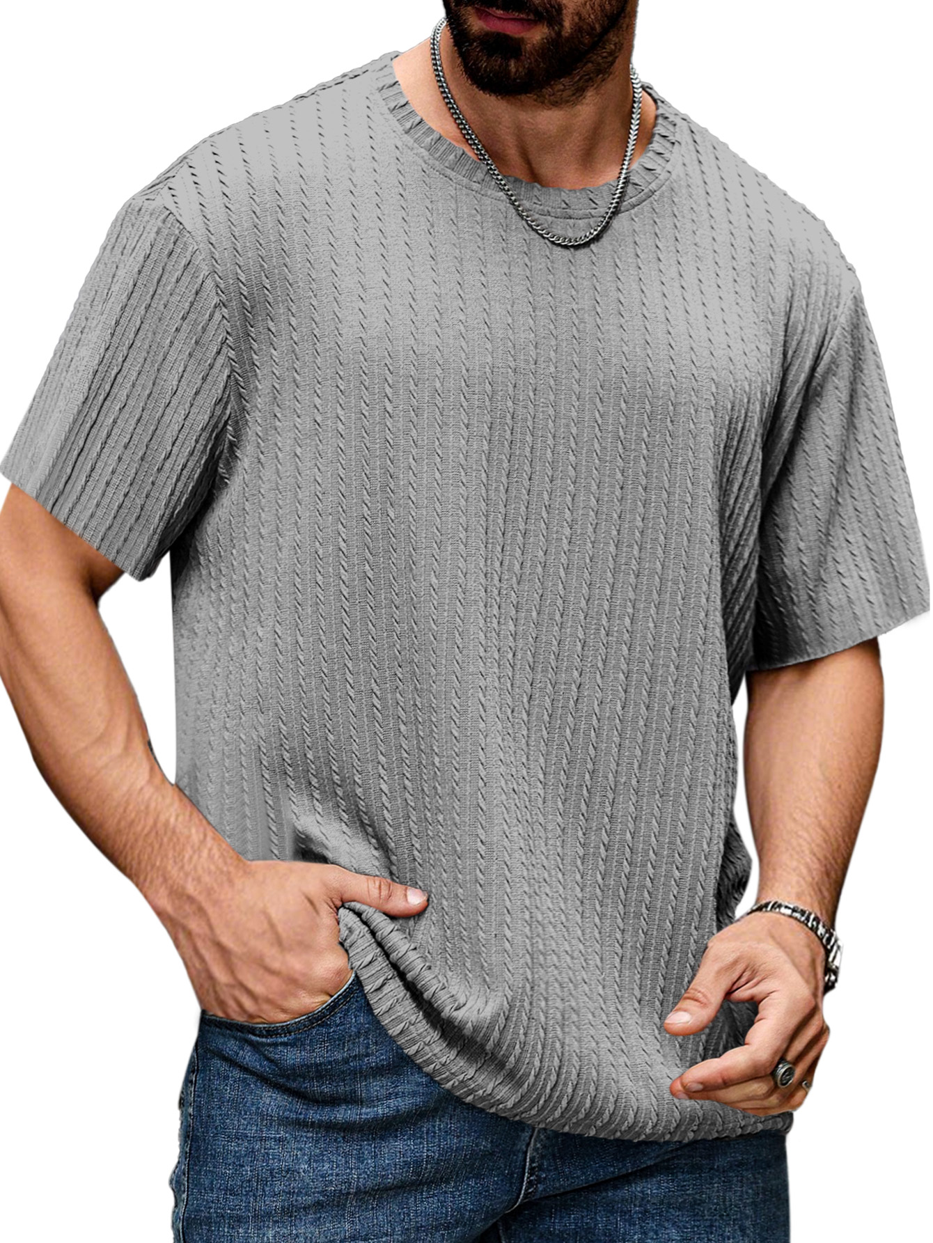 Men's Simple Daily Texture Short Sleeve Round Neck T-shirt