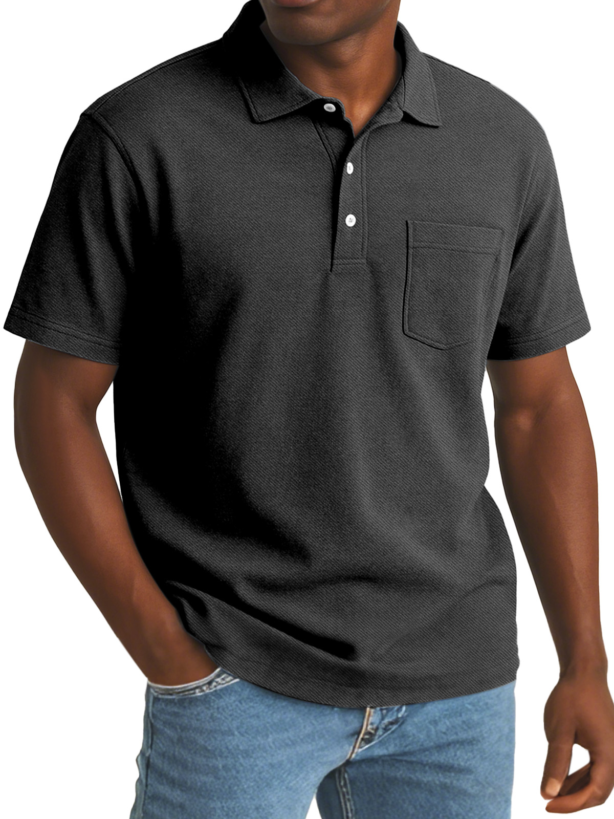 Men's Simple Daily Solid Color Comfortable Button Lapel Short Sleeve Polo Shirt