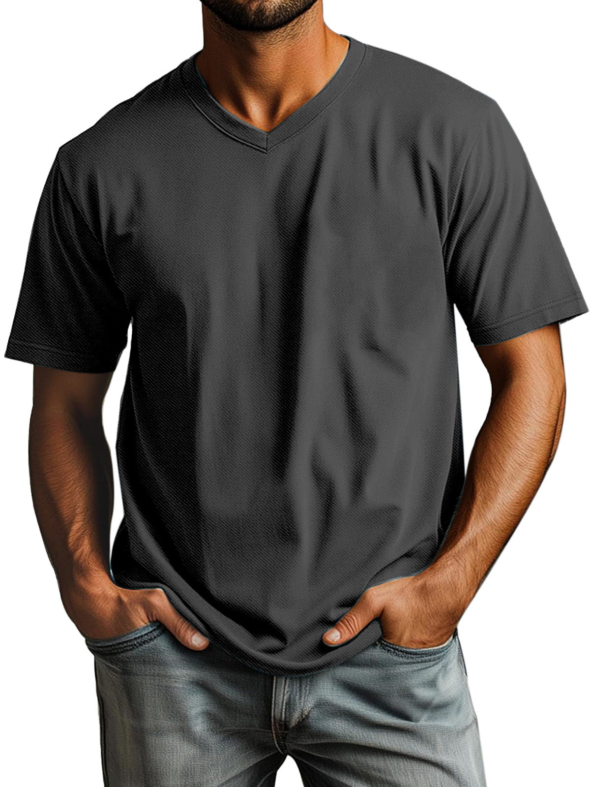 Men's Casual Simple Solid Color Daily V-neck Short-sleeved T-shirt