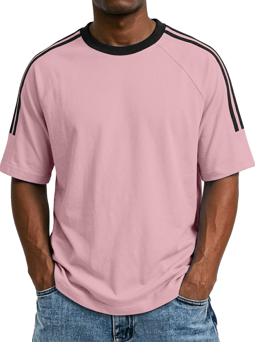 Men's American Contrast Three-stripes Pure Cotton Comfortable And Breathable Short-sleeved T-shirt