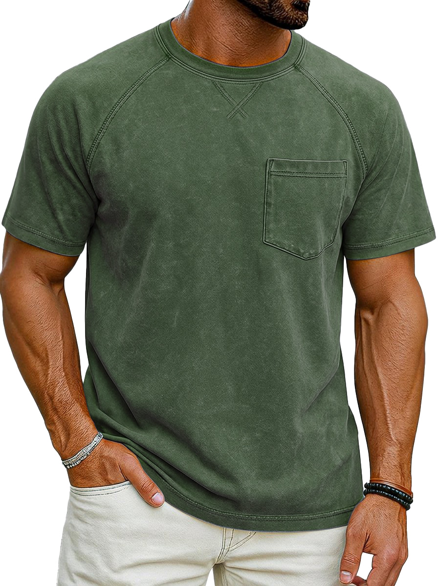 Vintage distressed raglan sleeve short-sleeved crew neck T-shirt