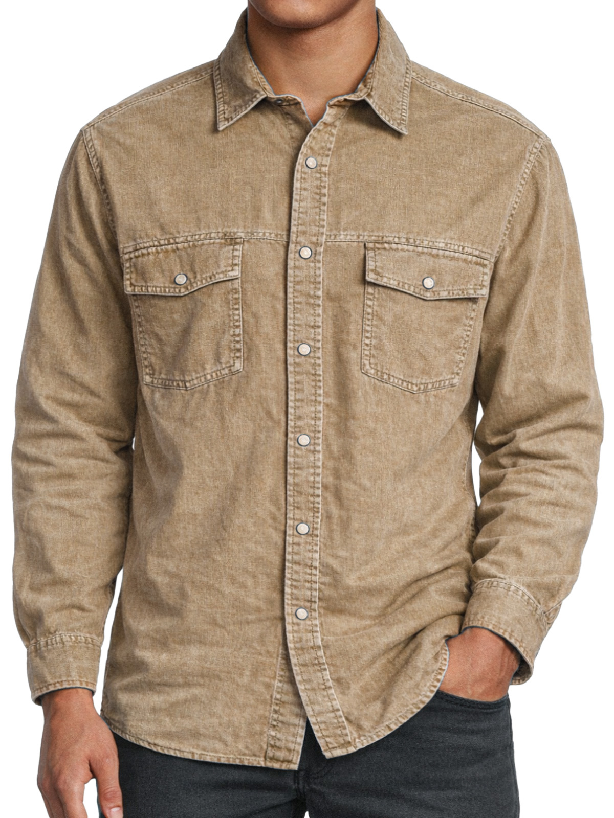 Men's Retro Double-pocket Collared Long-sleeved Shirt