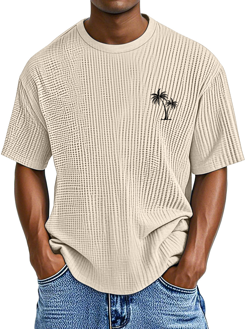 Men's Casual Simple Coconut Print Waffle Short Sleeve Round Neck T-shirt
