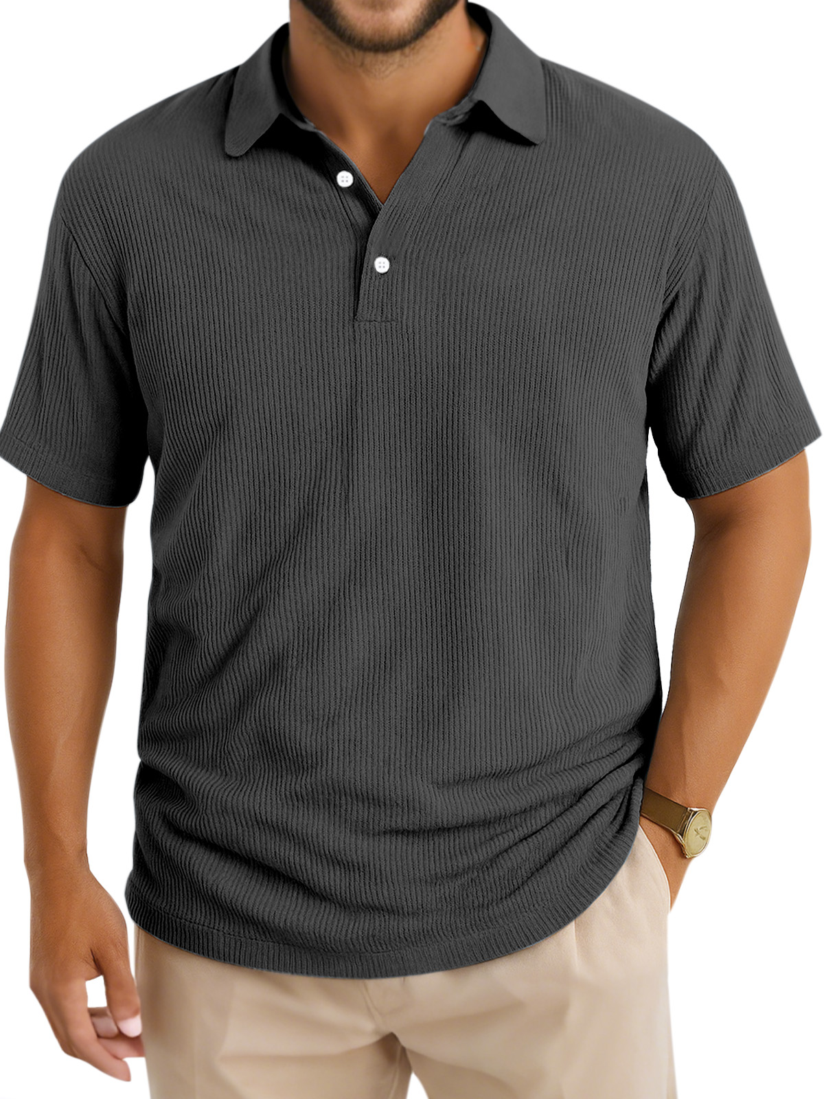 Men's Daily Simple Vertical Pit Lapel Button Short Sleeve Polo Shirt