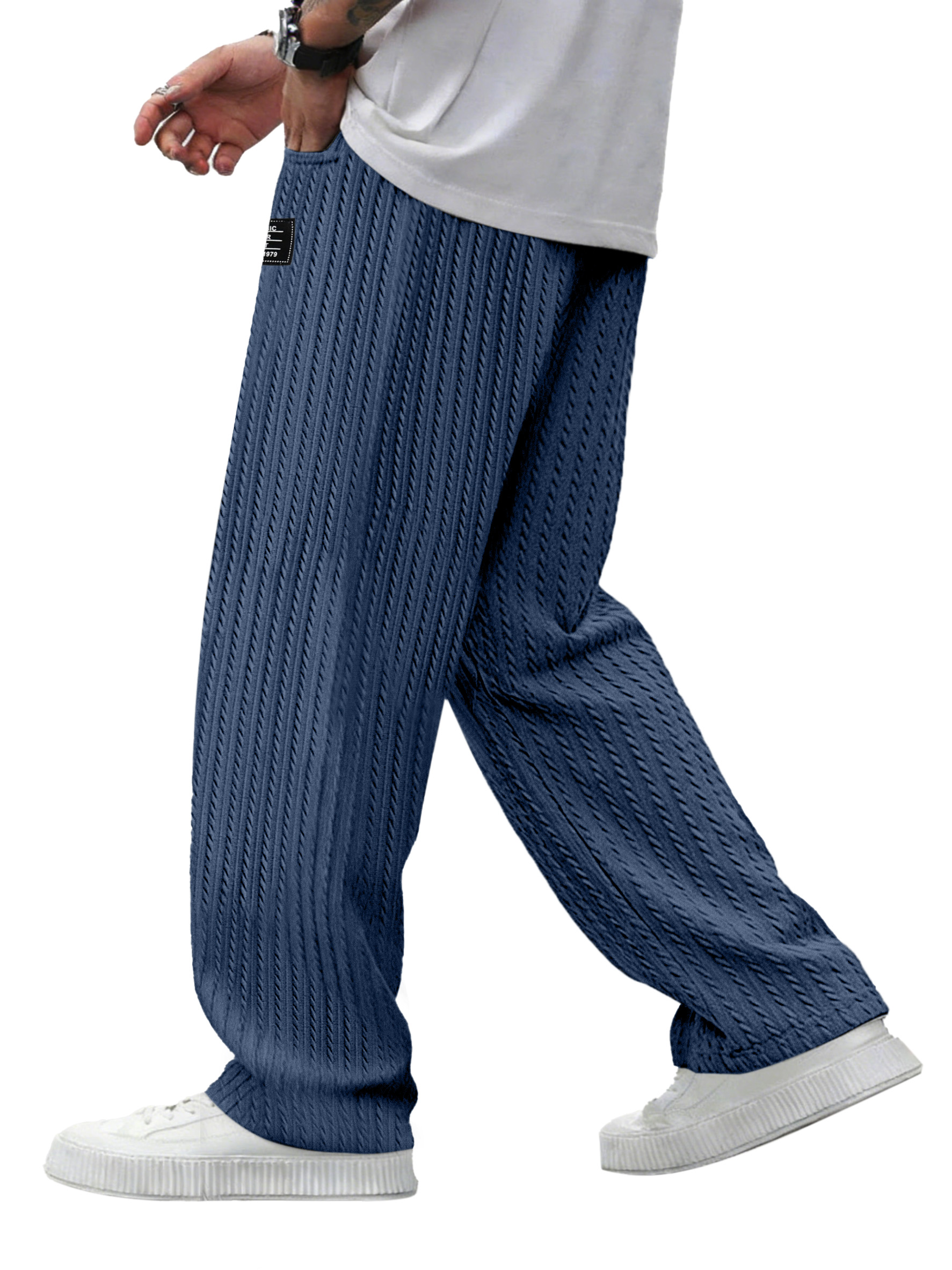 Men's Simple And Versatile Knitted Cable-knit Loose Straight-leg Trousers