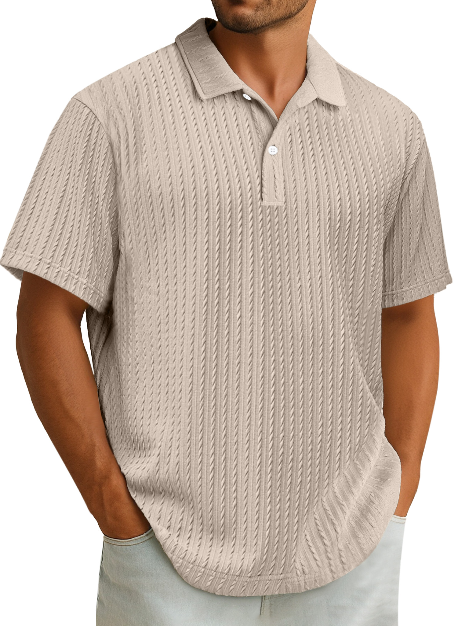 Men's Casual Simple Design Solid Color Texture Short-sleeved Polo Shirt