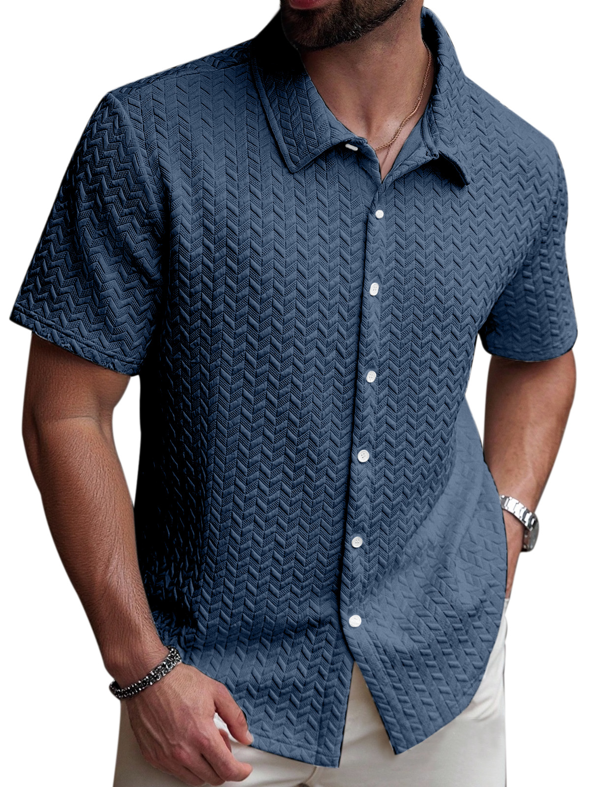 Men's Simple Solid Color Simple Texture Short-sleeved Shirt
