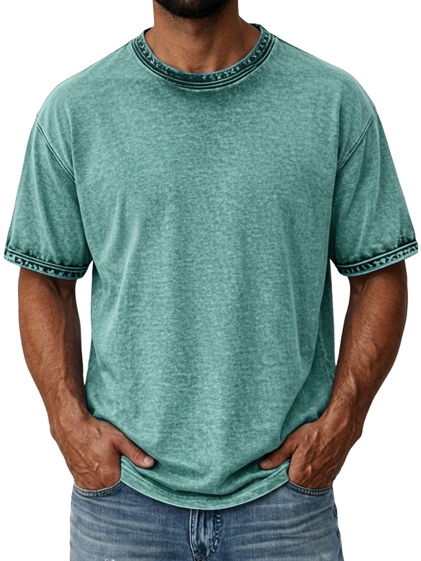 Men's Retro Distressed Pure Cotton Washed Casual Short-Sleeve T-Shirt