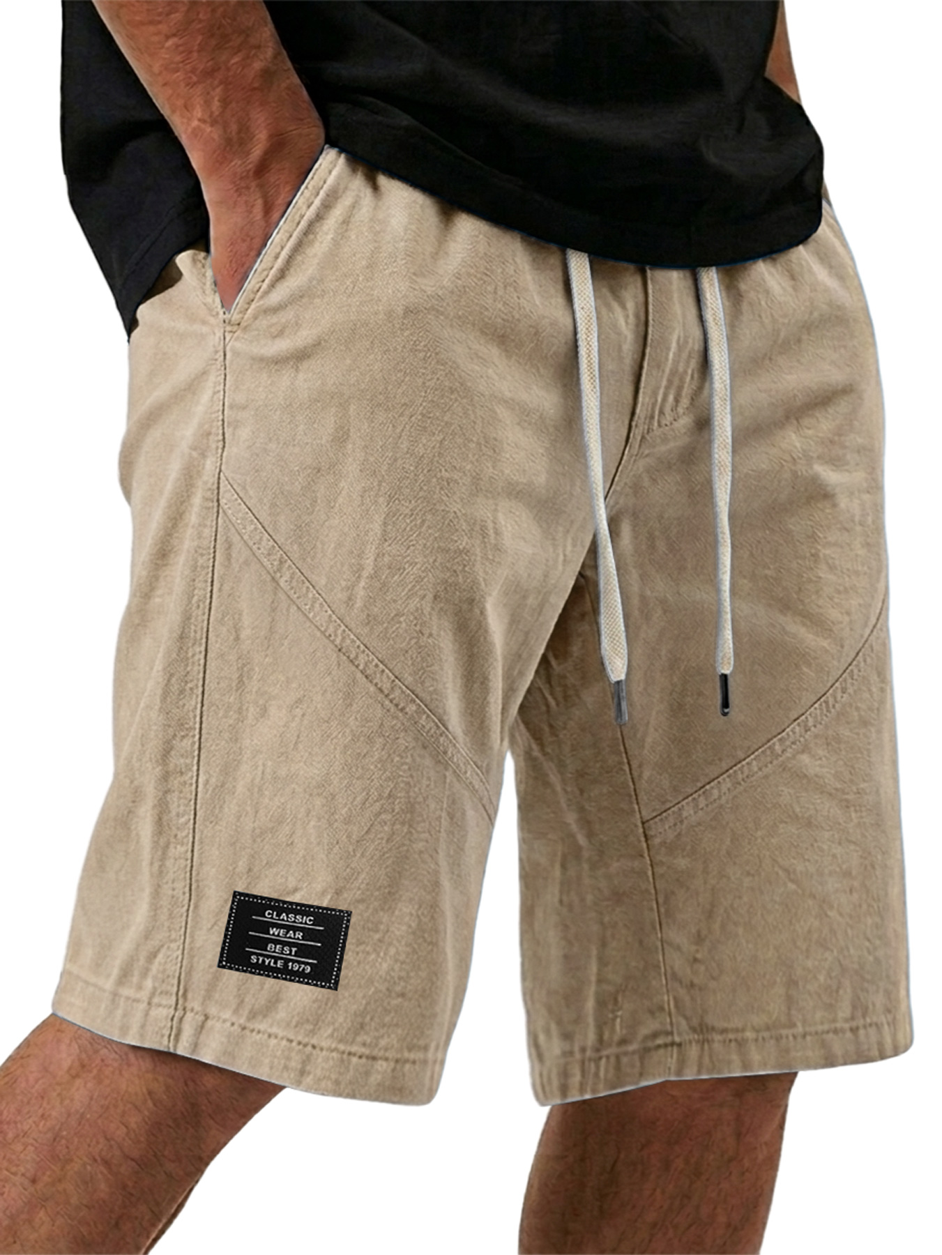 Men's Embroidered Logo Elastic Waist Casual Cargo Shorts