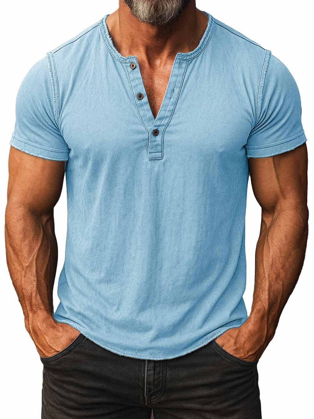 Men's Fashion Retro Distressed Short-sleeved Henley Shirt