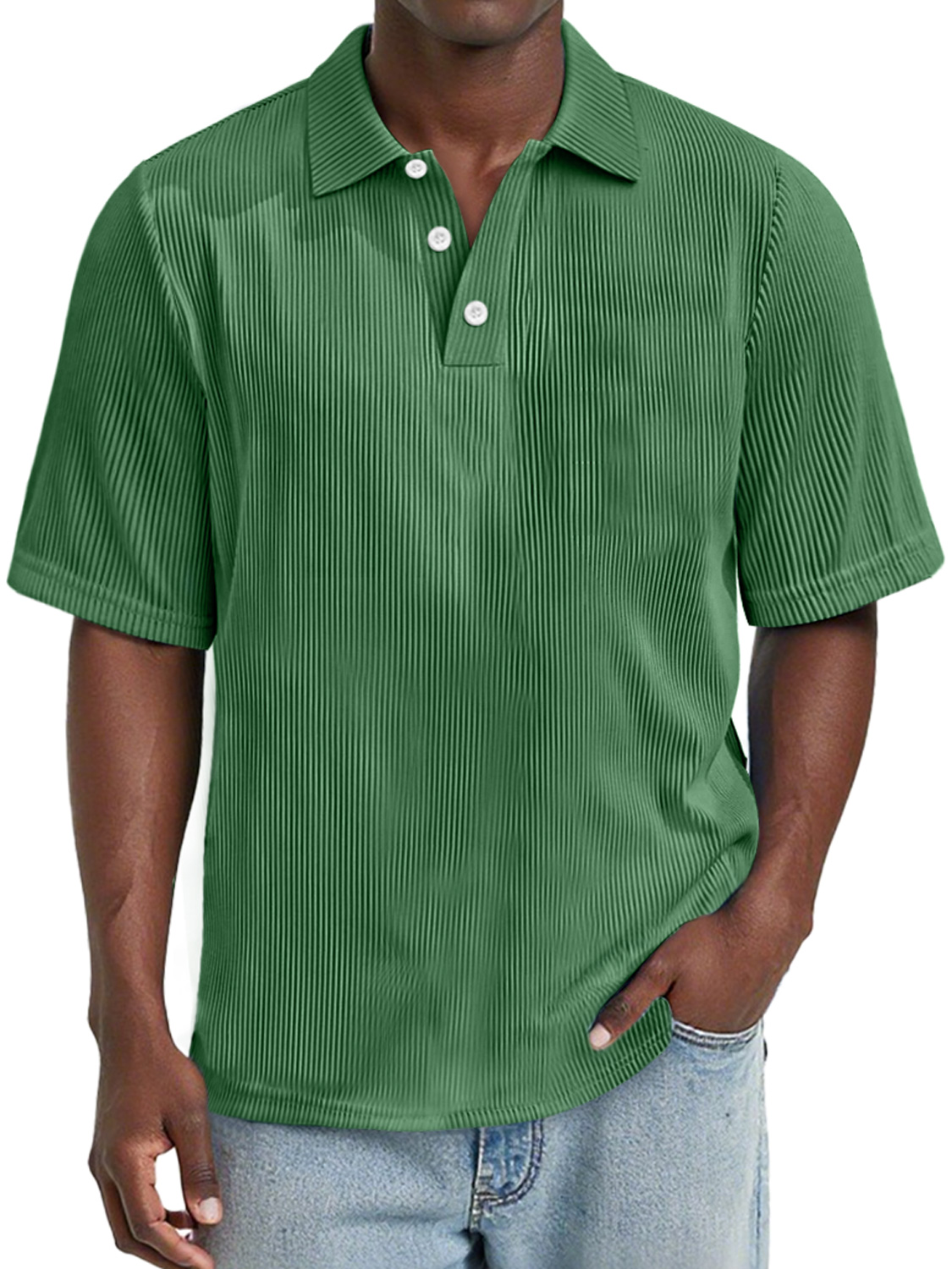 Men's Daily Rip Texture Casual Lapel Button Short-sleeved Polo Shirt