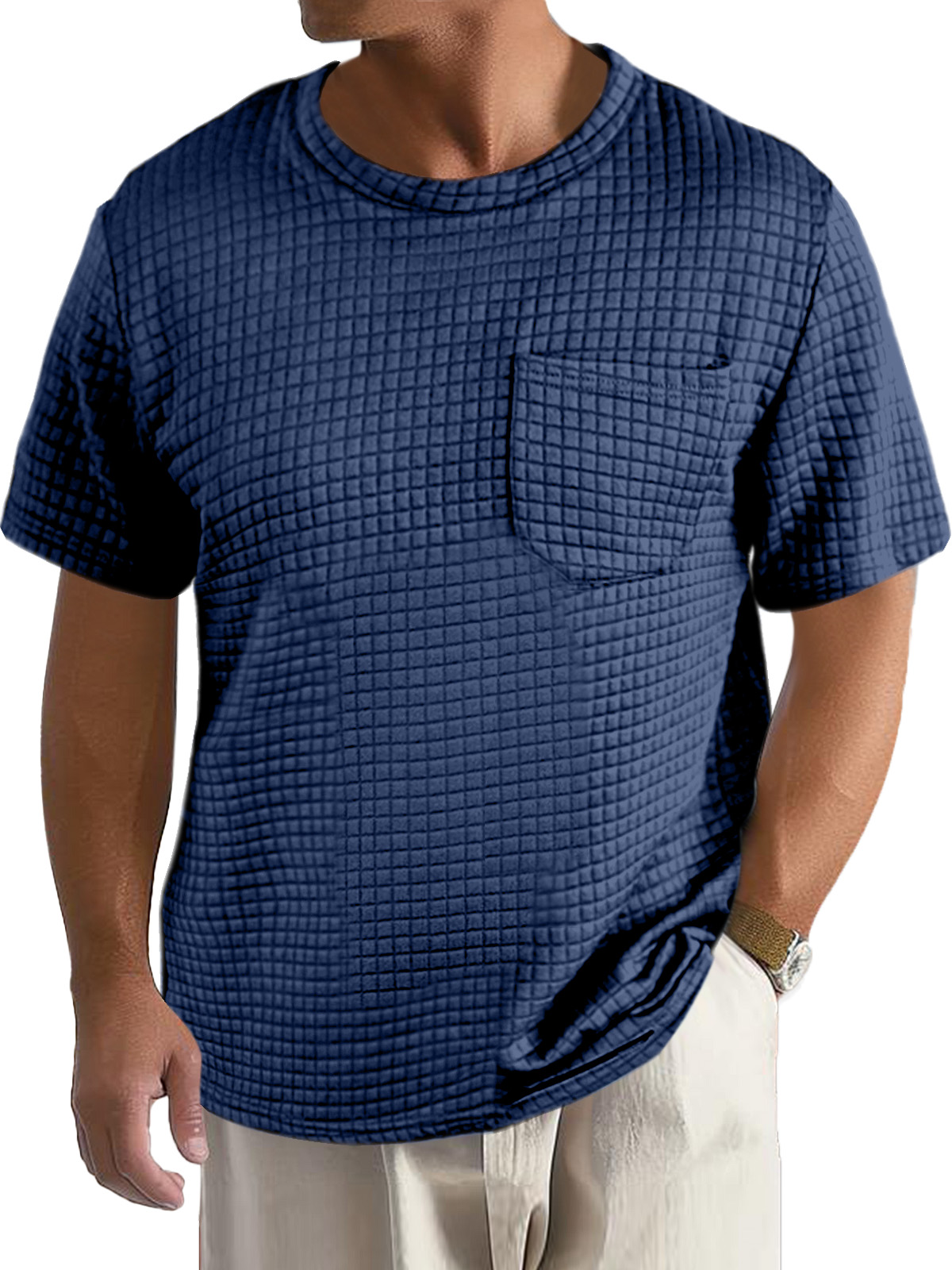 Men's Casual Daily Solid Color Small Square Short Sleeve Pocket T-shirt