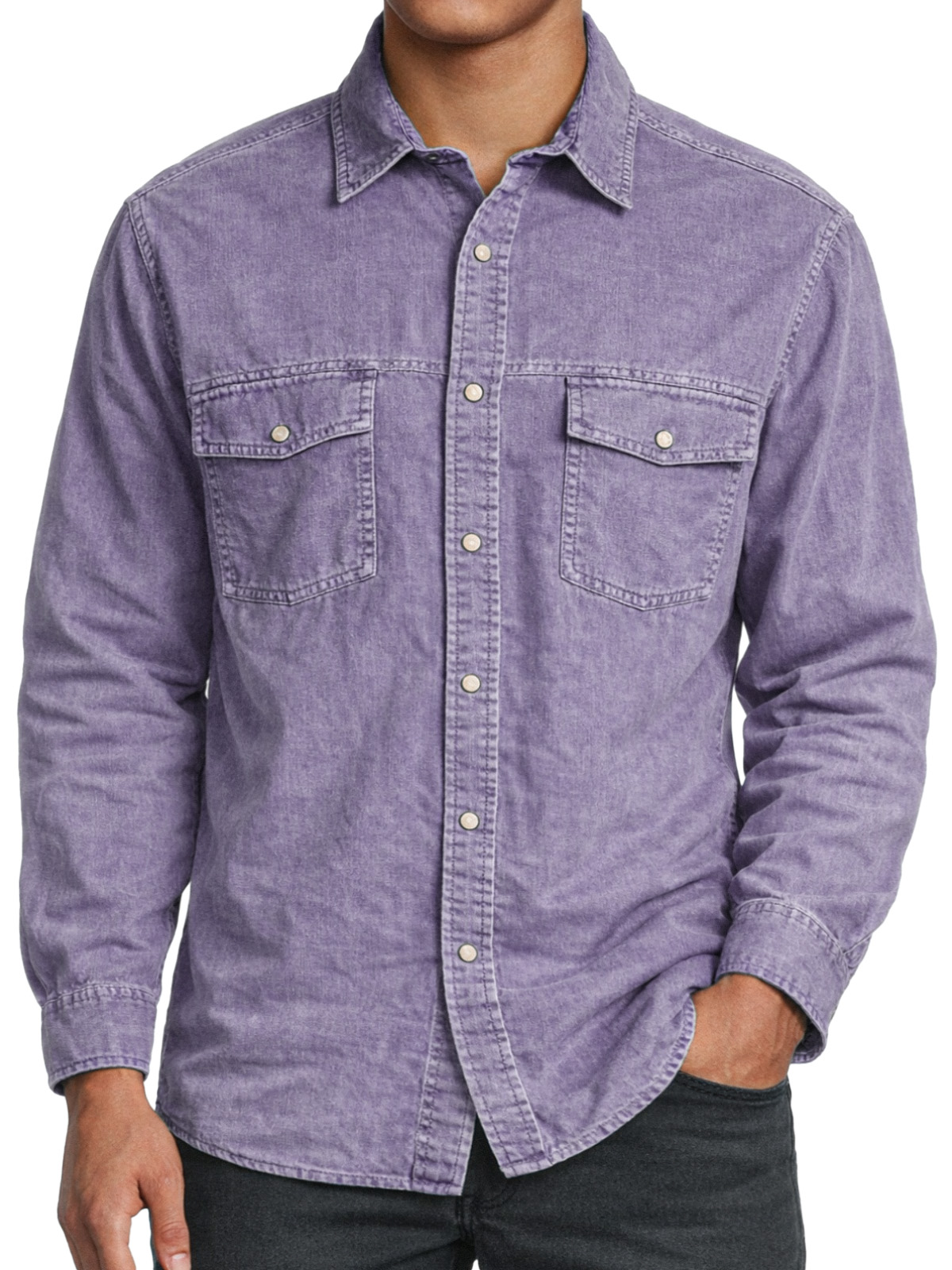 Men's Retro Double-pocket Collared Long-sleeved Shirt