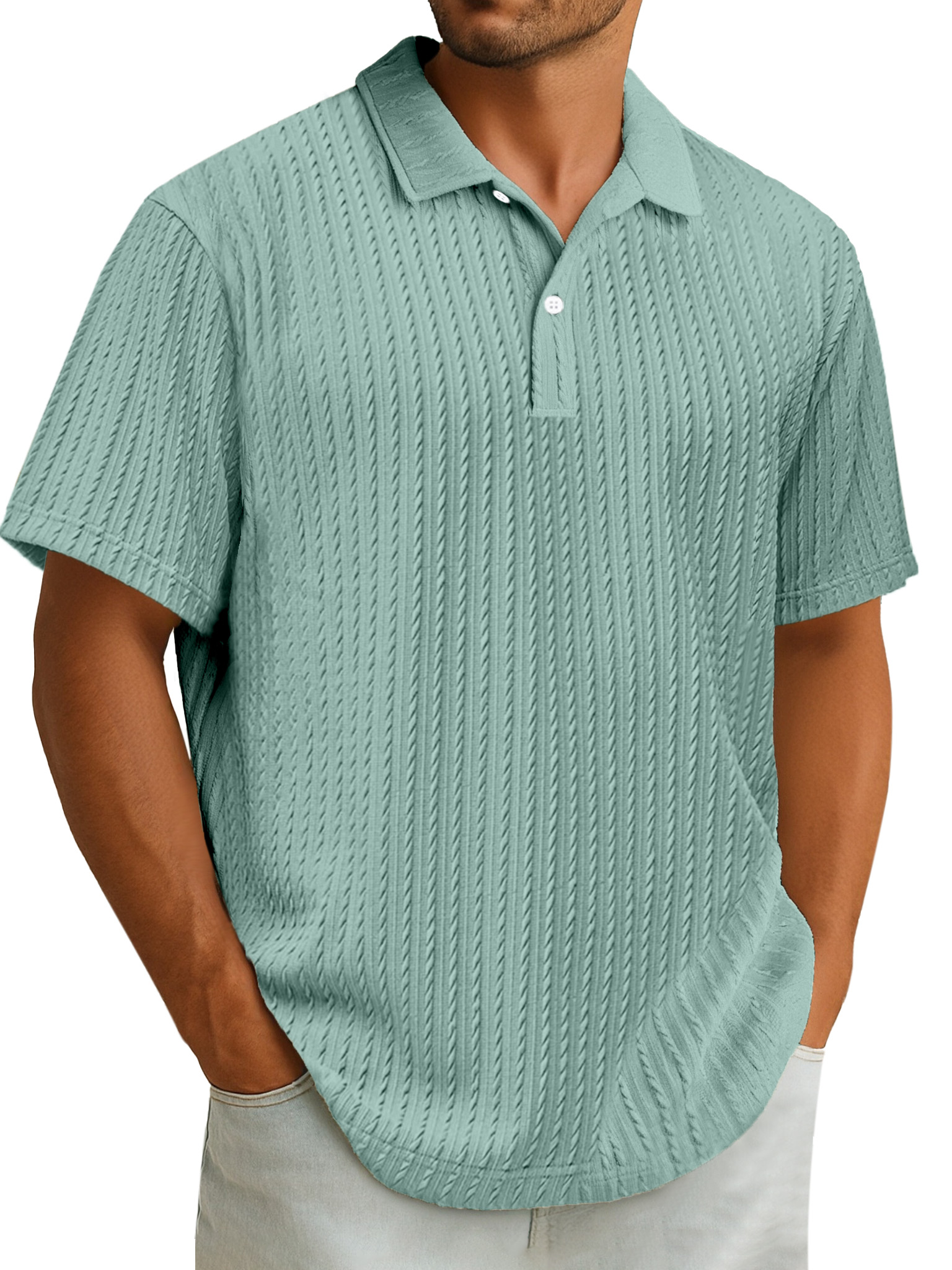 Men's Casual Simple Design Solid Color Texture Short-sleeved Polo Shirt