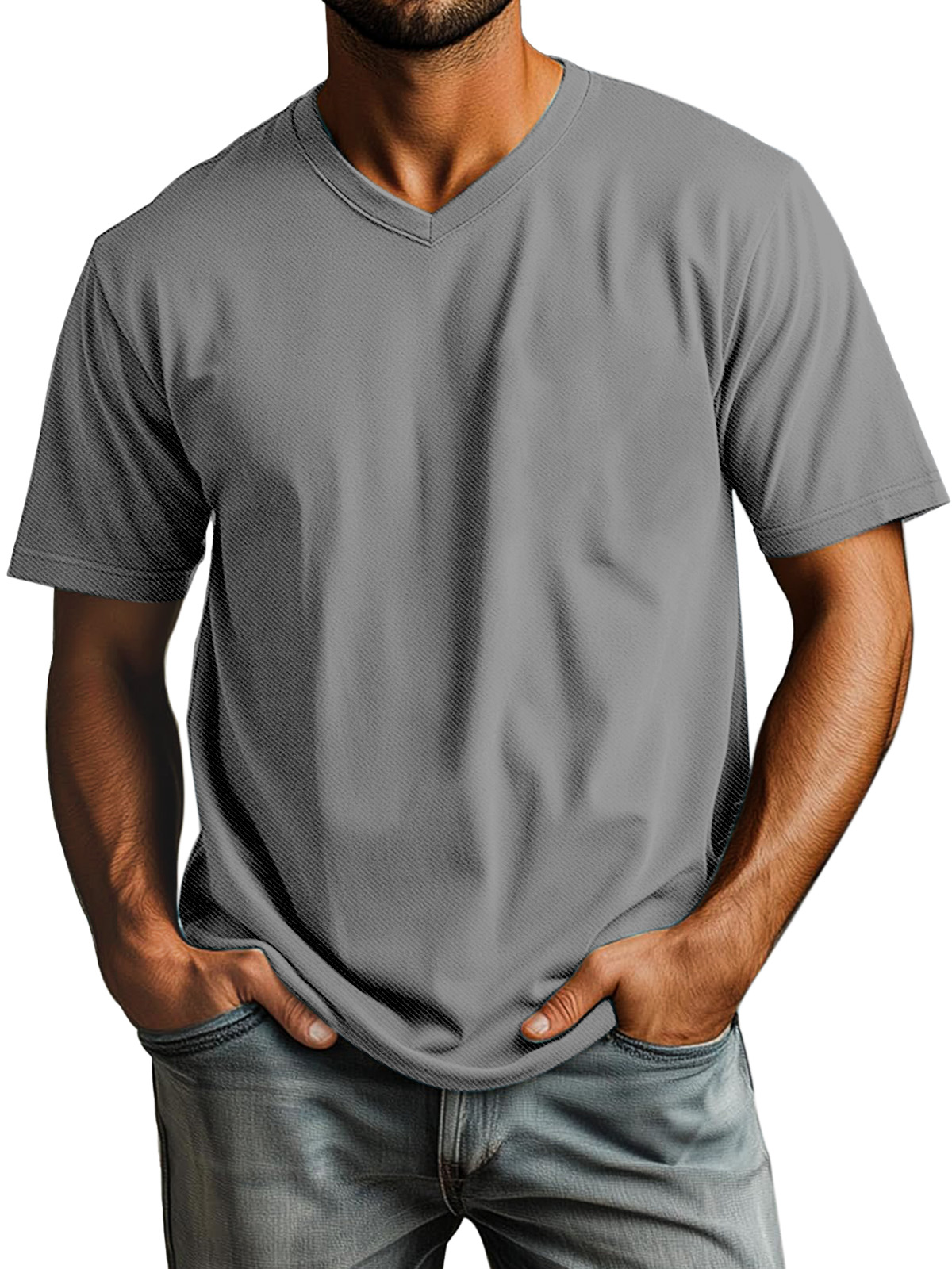 Men's Casual Simple Solid Color Daily V-neck Short-sleeved T-shirt