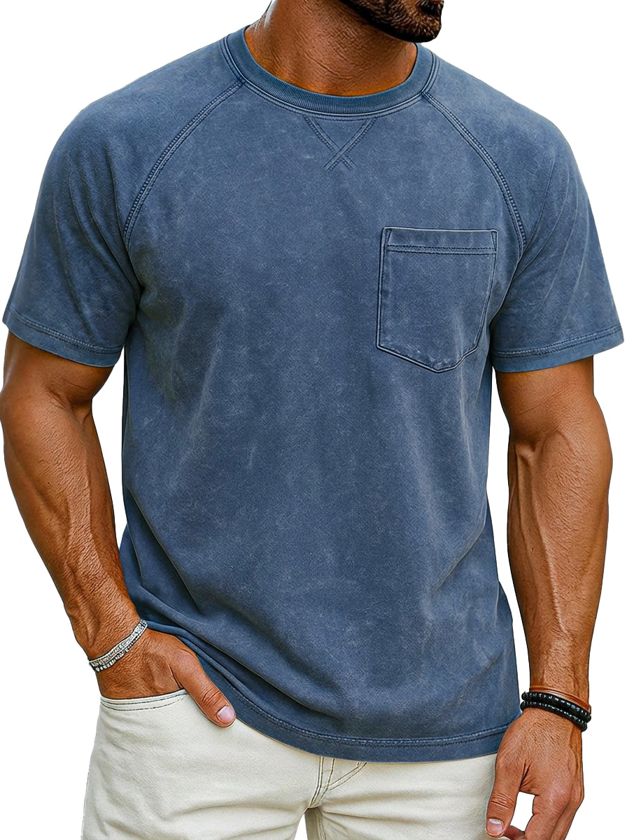 Vintage distressed raglan sleeve short-sleeved crew neck T-shirt