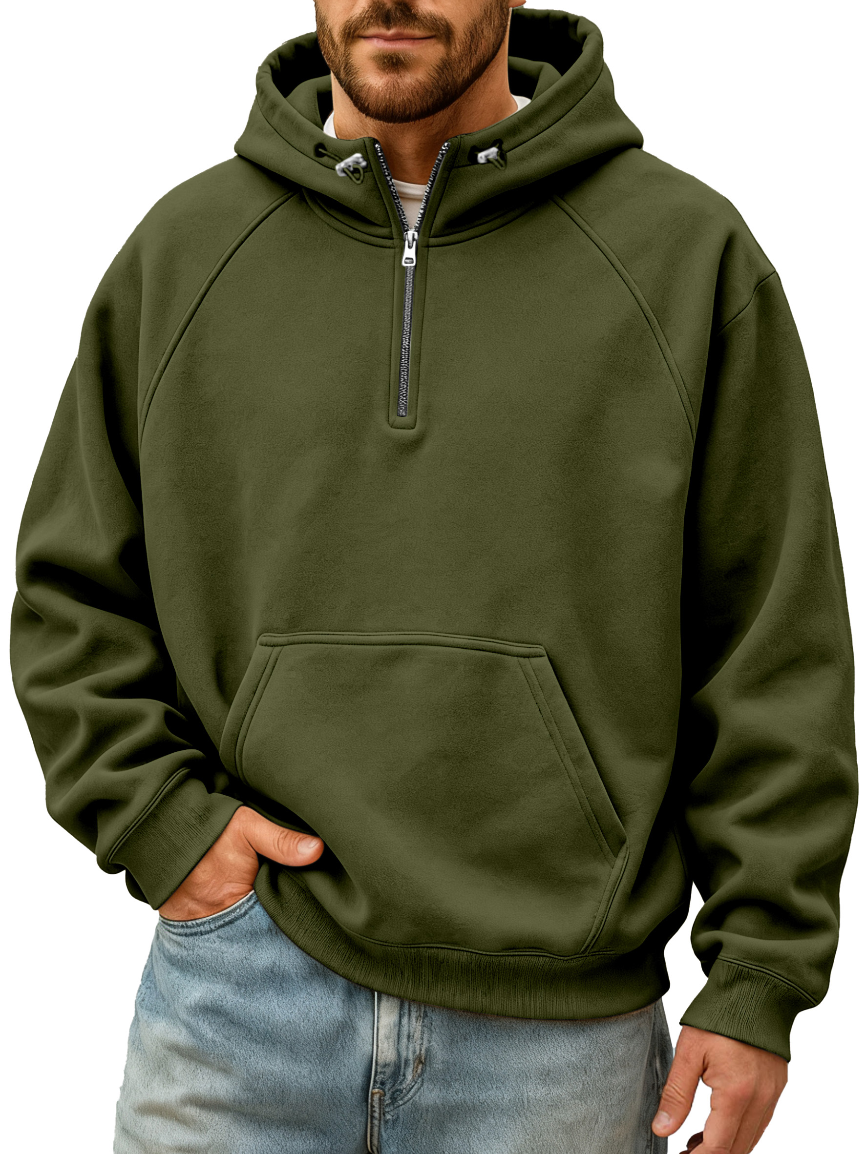 Men's Simple And Comfortable Solid Color Stand Collar Zipper Hooded Sweatshirt