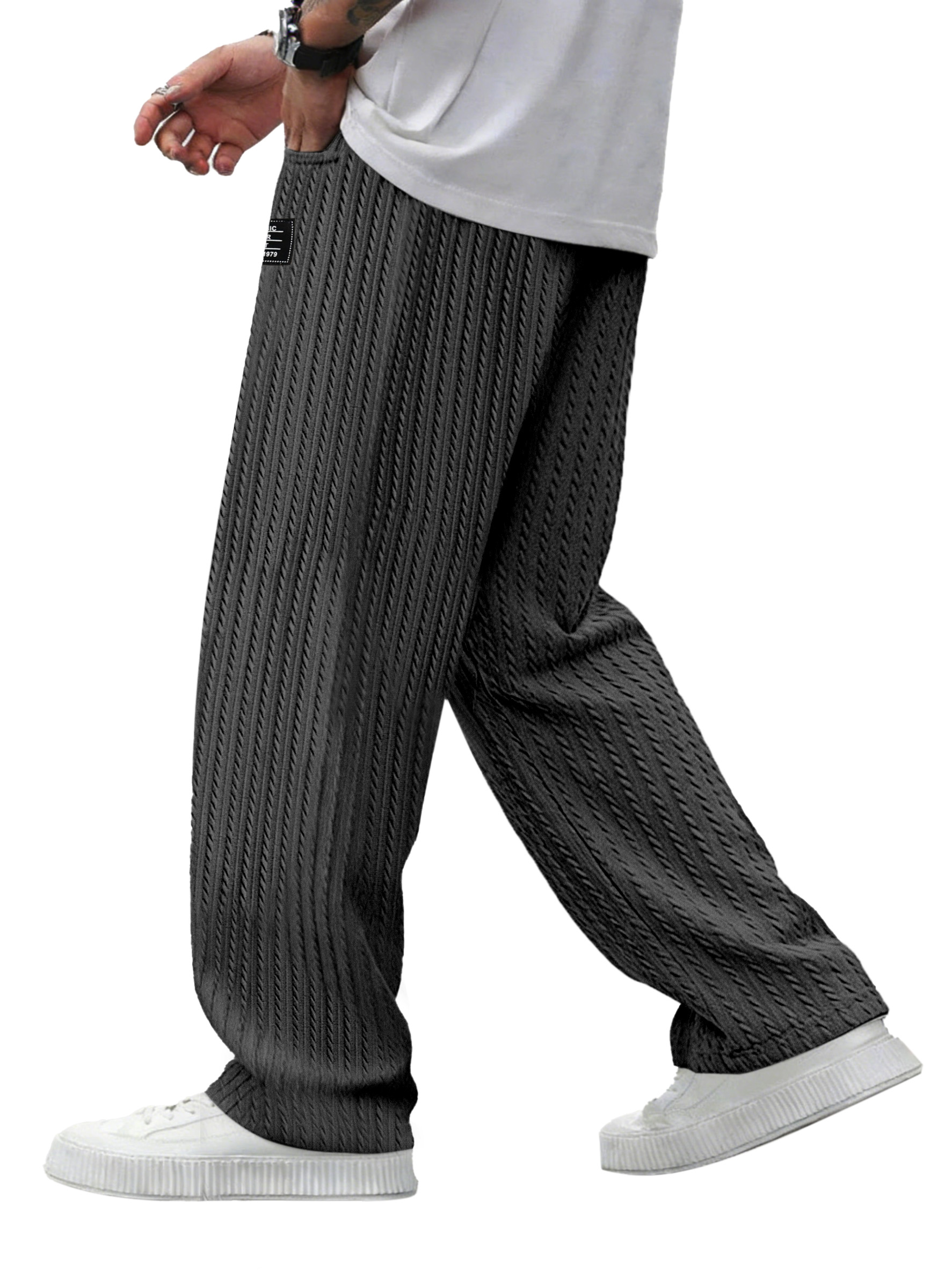 Men's Simple And Versatile Knitted Cable-knit Loose Straight-leg Trousers