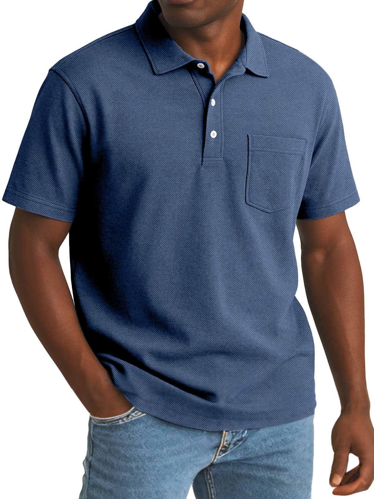 Men's Simple Daily Solid Color Comfortable Button Lapel Short Sleeve Polo Shirt