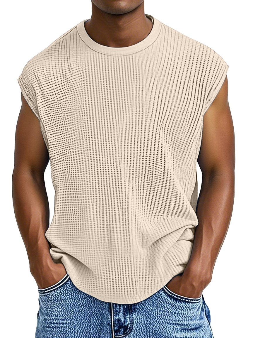 Men's Casual Solid Color Comfortable Loose Texture Sleeveless T-shirt