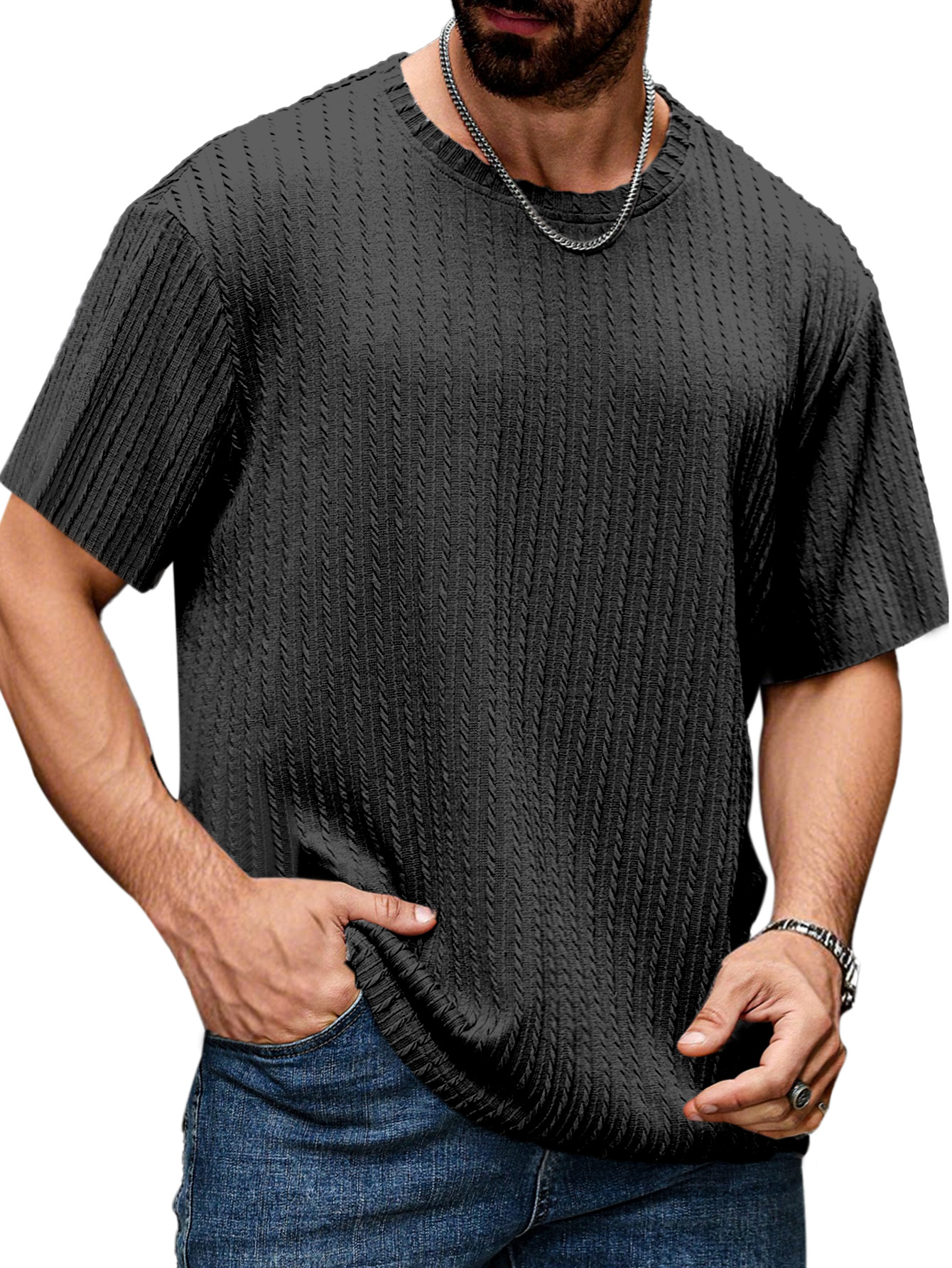 Men's Simple Daily Texture Short Sleeve Round Neck T-shirt