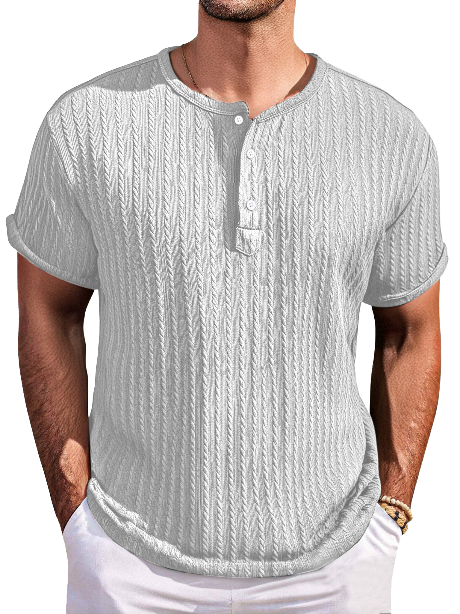 Men's Simple Casual Texture Loose Short-sleeved Henley Shirt