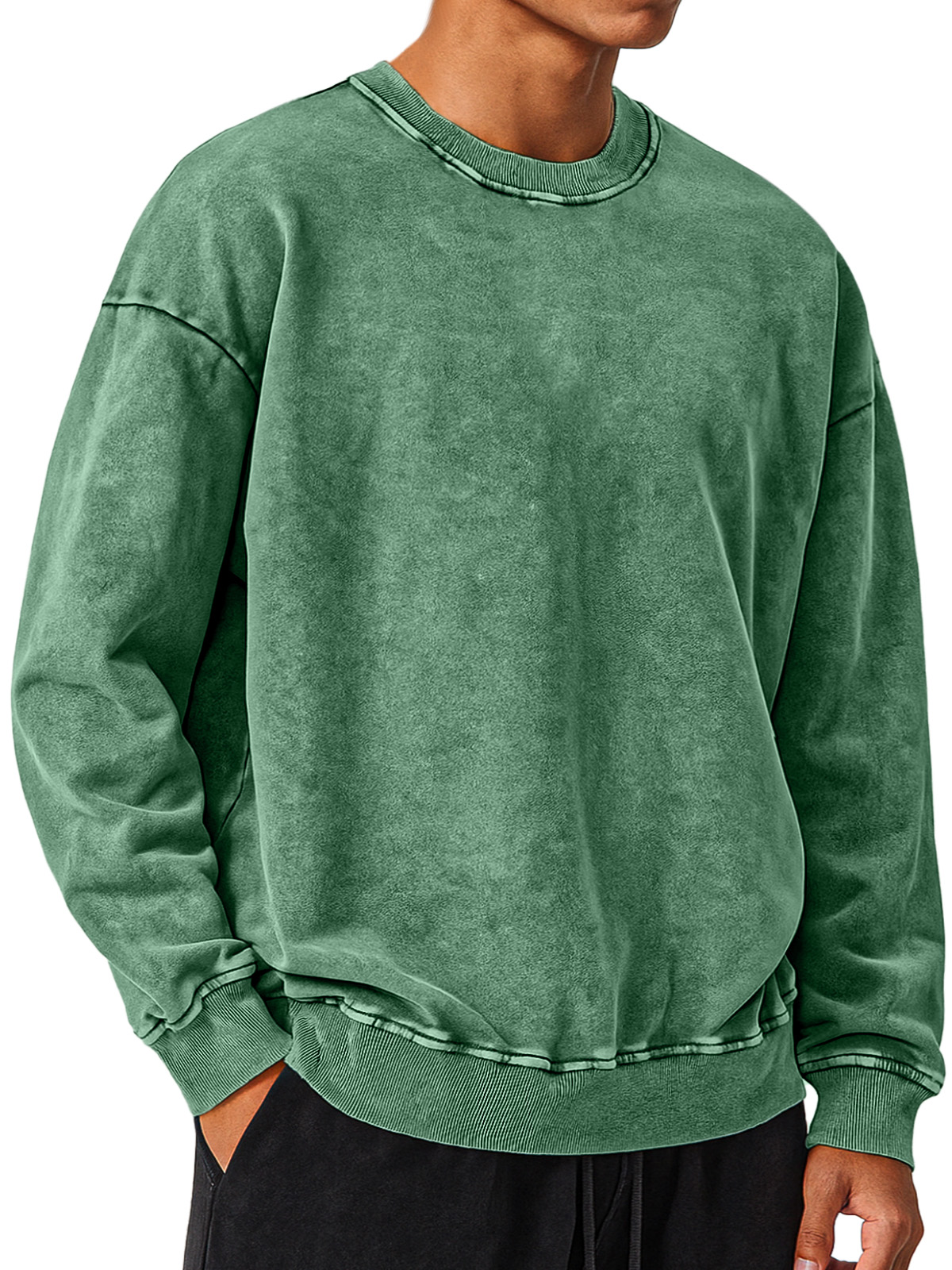Men's Vintage Washed Cotton Round Neck Long-sleeved Sweatshirt