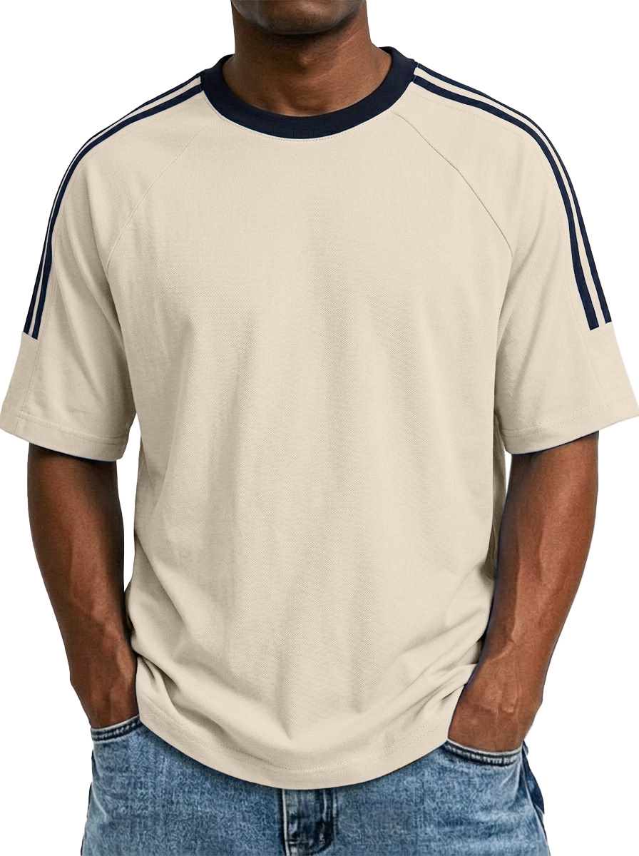 Men's American Contrast Three-stripes Pure Cotton Comfortable And Breathable Short-sleeved T-shirt