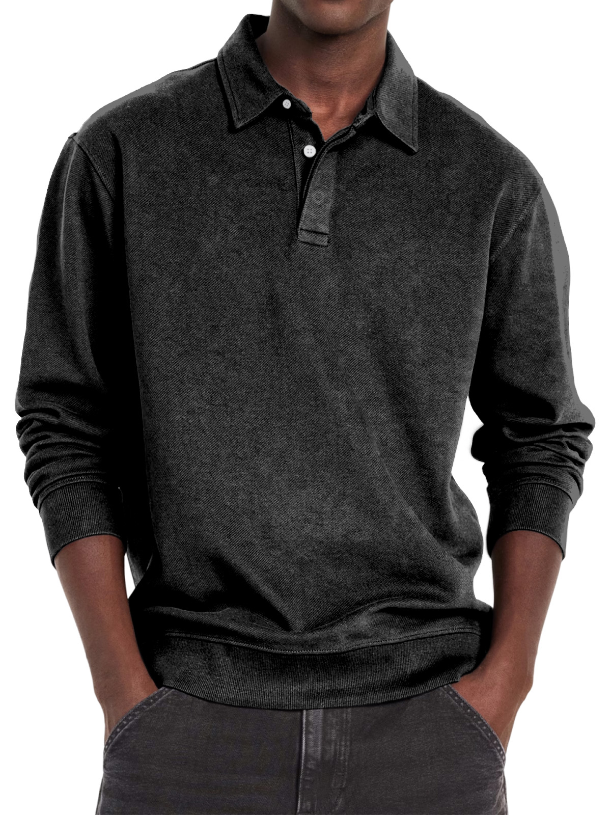 Men's Casual Vintage Lapel Button Long Sleeve Sweatshirt