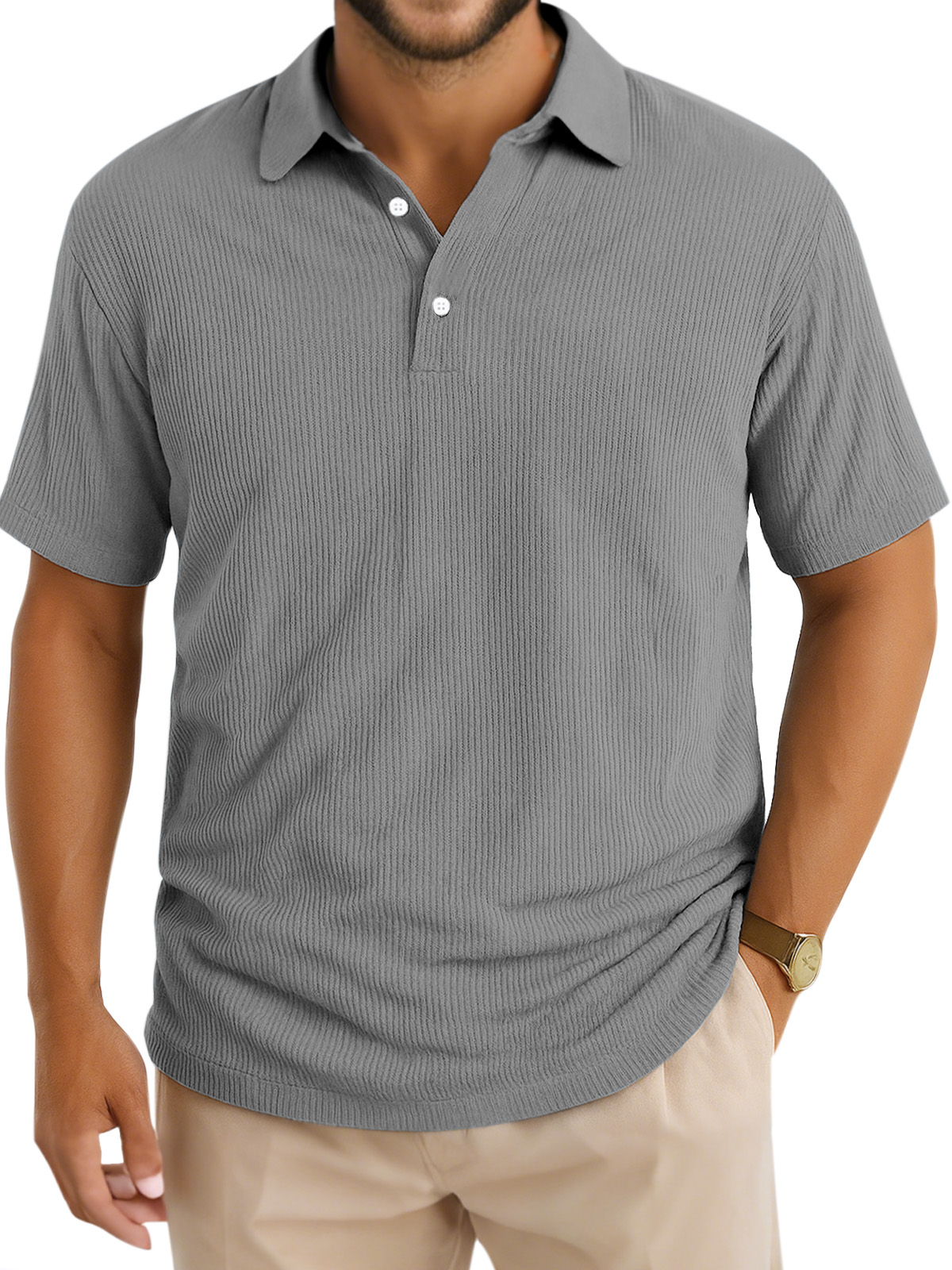 Men's Daily Simple Vertical Pit Lapel Button Short Sleeve Polo Shirt