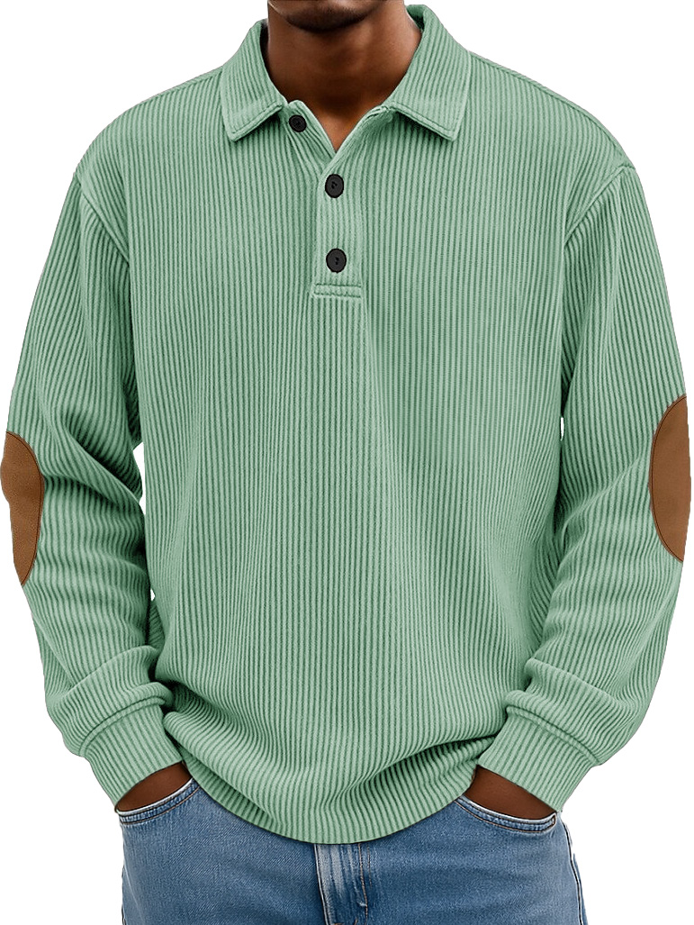 Men's Wear Fashionable Retro Stitching Pit Strip Long-sleeved Lapel Polo Shirt
